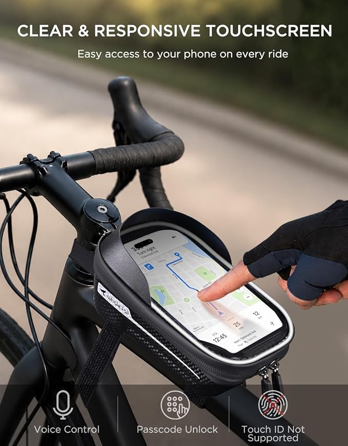whale fall Hard Casing Bike Bag, Bike Accessories for Adult Bikes, Gifts for Men, Mens Gifts for Birthday,Bicycle Enthusiasts,Sturdy/Lighter/Waterproof, 4” - 7” Cellphone, Black-Reflective Strip