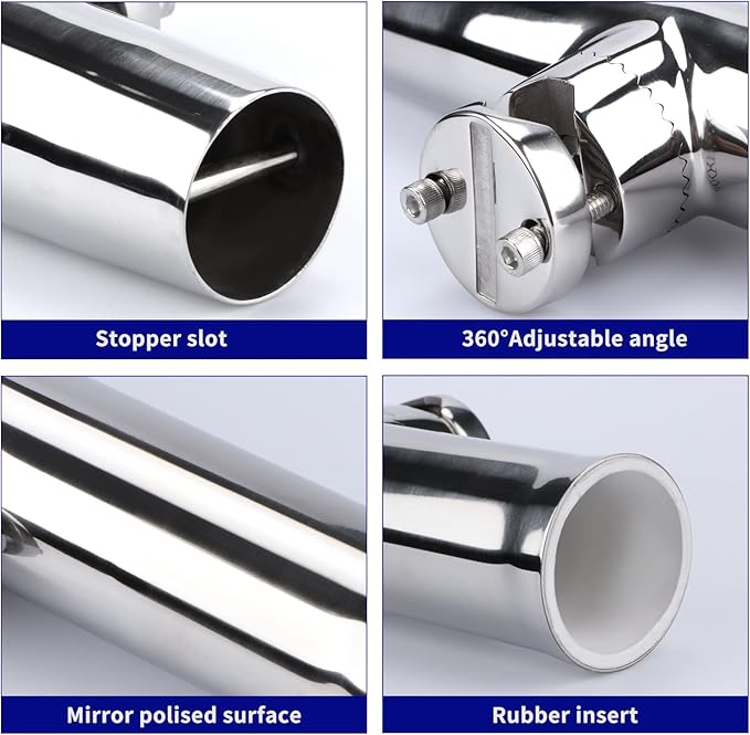 2PCS Tournament Style Boat Fishing Rod Holders, 316 Stainless Steel Clamp on 7/8" to 1" Rail, 360 Adjustable Fishing Rod Holder
