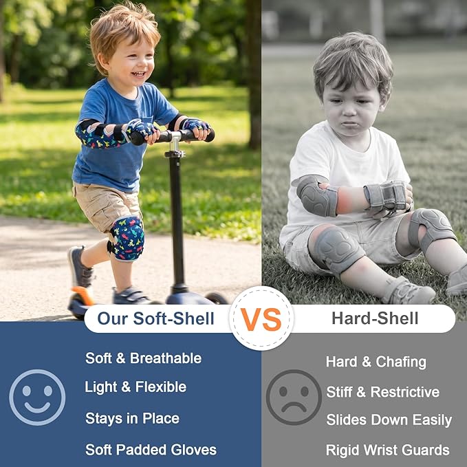 Soft Toddler Knee Pads and Elbow Pads Set with Bike Gloves, Non-Slip Toddler Knee Pads for Boys Girls 2-4 Years, Breathable Kids Protective Gear for Balance Bike, Scooter, Bicycle