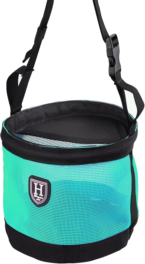 Harrison Howard Horse Muzzle Feed Bag Nylon Mesh Grain Feed Bag with Padded Neck Strap Adjustable Belt Mint Large
