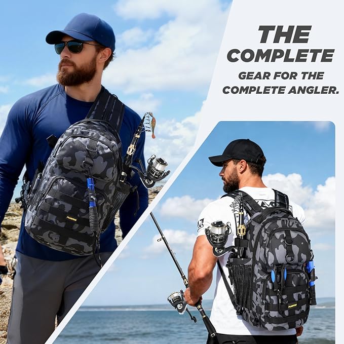 PLUSINNO 釣り用バックパック 釣り竿とリールコンボ タックルボックス 防水タックルバックパック 釣り道具収納用 竿ホルダー付き 男性向け釣りギフト 釣りツールキット付き