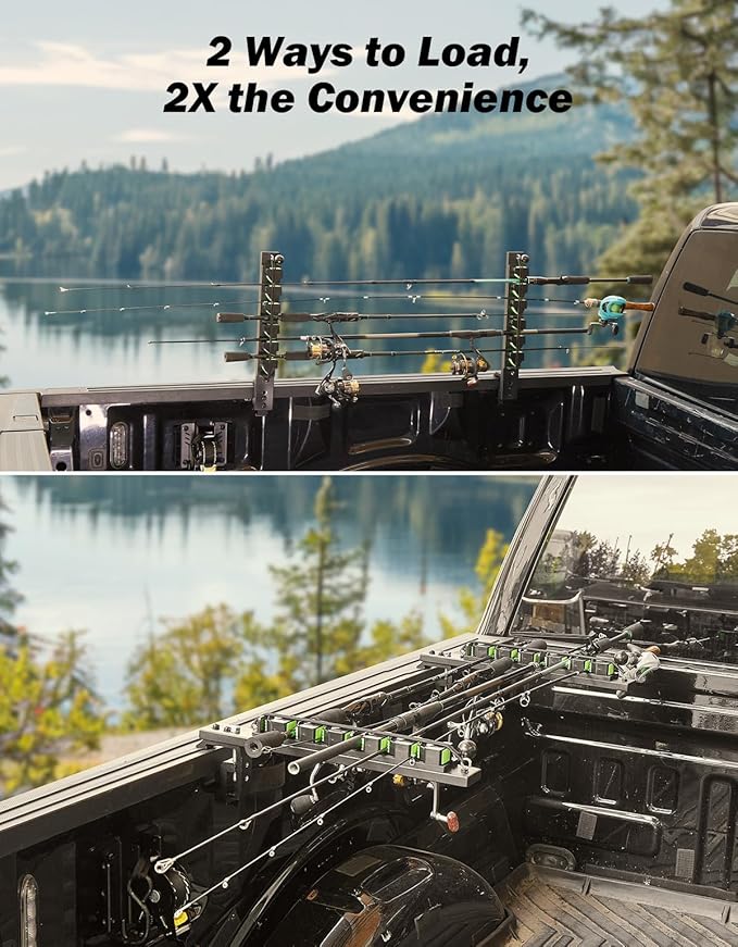 JOYTUTUS Truck Bed Fishing Rod Holder | 6-Rod Capacity | Secure Clamp-On Design | Fits Truck Bed & Boats | Horizontally or Vertically Place
