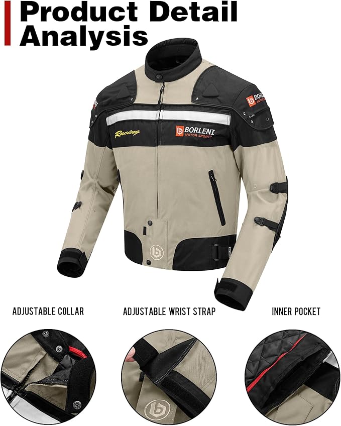 BORLENI Motorcycle Jacket Windproof Motorcycle Full Body Protective Gear CE Armor Suitable for All Seasons,Brown,M