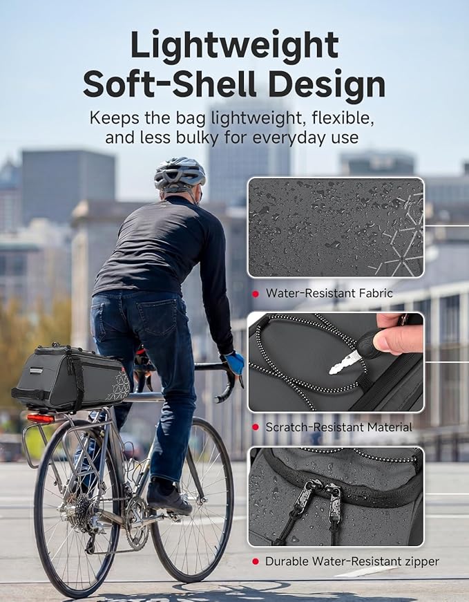 KEMIMOTO Rear Bike Rack Bag - 8L PVC Water Resistant Ebike Bags for Bicycle Rear Rack, Bicycle Trunk Pannier for Commuter Travel Shopping and Cycling (Grey)