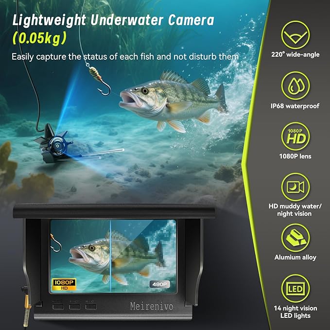 Camera for Fishing Underwater Fishing Camera with 100ft Cable,4.3 Inch IPS Display,Infrared Night Vision,220° Wide Angle IP67 Waterproof,1080P HD Imaging for Ice, River and Lake Boat Kayak Fishing