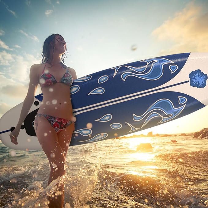 KOTEK 6' Surfboard, Surfing Board with 3 Removable Fins, Safety Leash, EPS Core & EPE Deck, Lightweight Surf Board for Teenagers, Adults, Beginners