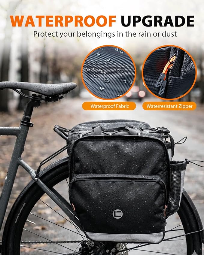 NDakter Bike Panniers, 30L Waterproof Panniers Bike Bags for Rear Rack, Expandable Double Bicycle Trunk Saddle Bag with Reflective Strips,E-bike Accessories for Commute and Mountain Cycling Travel