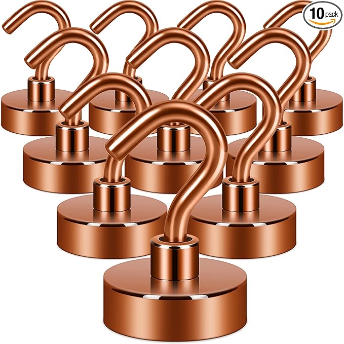 Neosmuk Magnetic Hooks, Heavy Duty 40lb+ Strong Magnet Hook for Cruise Cabins, Cruise Ship Essentials for Hanging, Metal Wall Refrigerator Hangers (Bronze, 10 Pack)