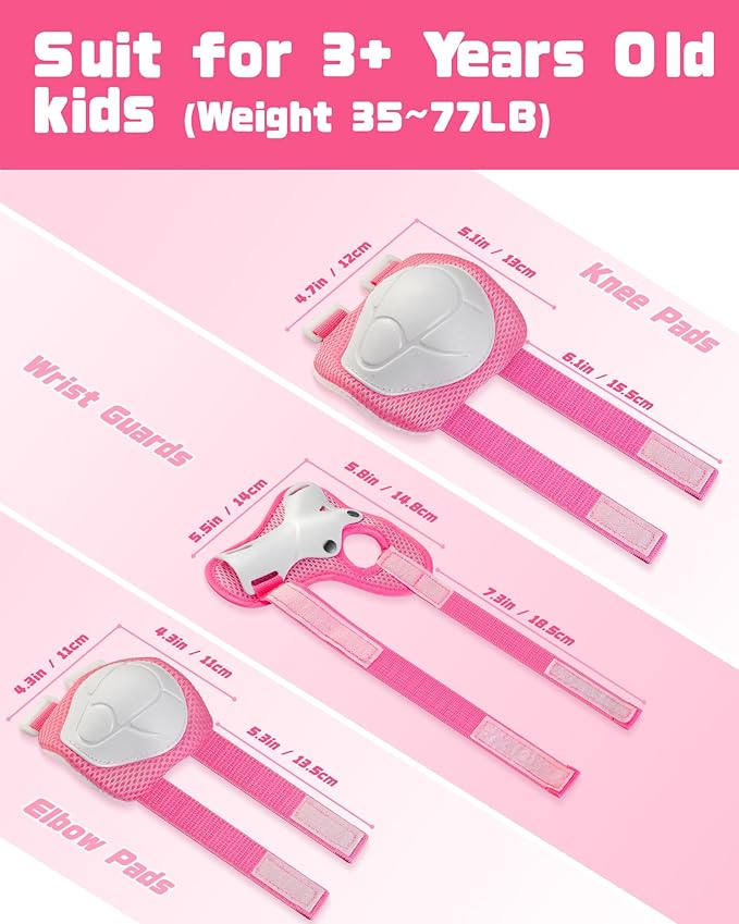 Kids Protective Gear Set, Knee and Elbow Pads with Wrist Guards for Ages 3-8 Year Toddler, 3 in 1 Enhanced Material Protective for Skating Cycling Bike Roller Scooter, Includes Organizer Bag