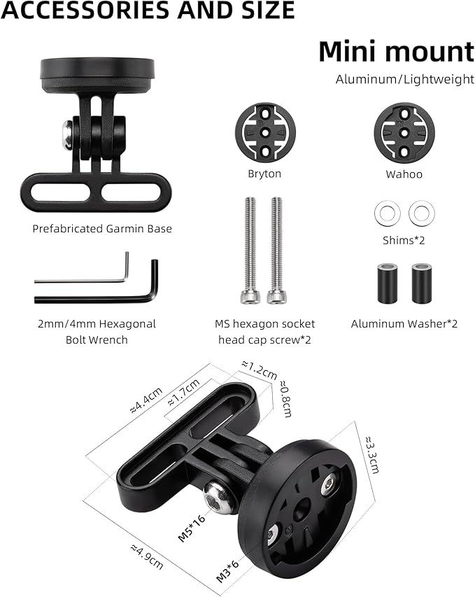 ROCKBROS Out-Front Bike Computer Mount - Aluminum Mini Mount Compatible with Garmin, Bryton, GoPro