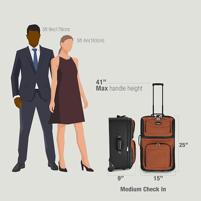 Travel Select アムステルダム ソフトサイド 拡張可能ラゲッジ ローリングホイール付き、オレンジ、25インチ ミディアム