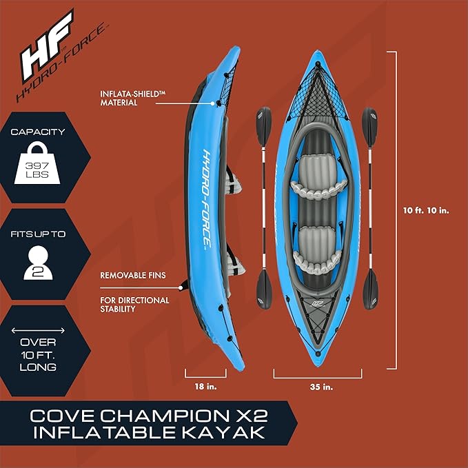 Bestway Hydro Force インフレータブルカヤックセット | シート、パドル、ハンドポンプ、収納キャリーバッグ付属 | 大人、子供、家族に最適