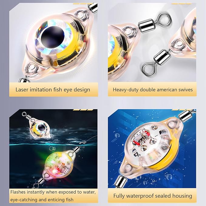 10個パック LED水中集魚灯、フラッシュフィッシュ誘引ライト、点滅釣りルアー、深海釣りアクセサリー