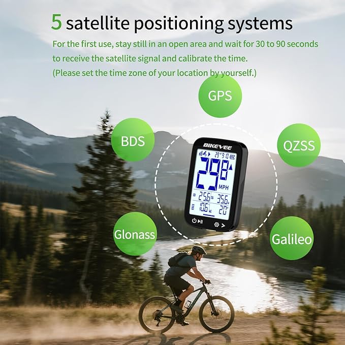 GPS Bike Computer Wireless Cycling Computer with Auto Backlight, Bicycle Speedometer Odometer, Waterproof GPS Speed Tracker for Road Mountain Bikes