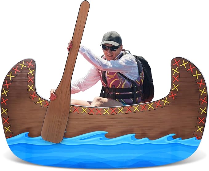 Canoe Cardboard Cutout Stand up Set Beach Nautical-Inspired Events Camping-Themed Canoe Stand up Photo Props for VBS Vacation Bible School Party Supplies (5 ft, 2 Oars)