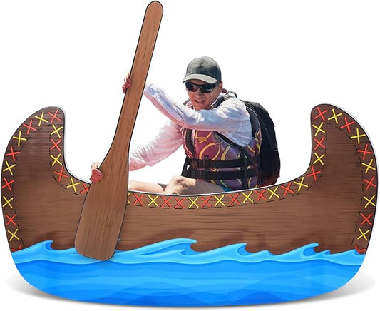 Canoe Cardboard Cutout Stand up Set Beach Nautical-Inspired Events Camping-Themed Canoe Stand up Photo Props for VBS Vacation Bible School Party Supplies (5 ft, 2 Oars)