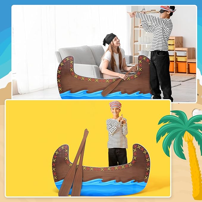 Canoe Cardboard Cutout Stand up Set Beach Nautical-Inspired Events Camping-Themed Canoe Stand up Photo Props for VBS Vacation Bible School Party Supplies (5 ft, 2 Oars)