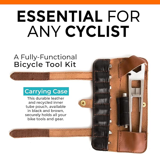 Full Windsor - The Nutter Bicycle Repair Kit – Portable Multi Tool for MTB, Road & Dirt Bikes – Includes Spanner, Magnetic Bit, Tire Levers and Bottle Openers – Compact Brown Case for Bicycle tool kit