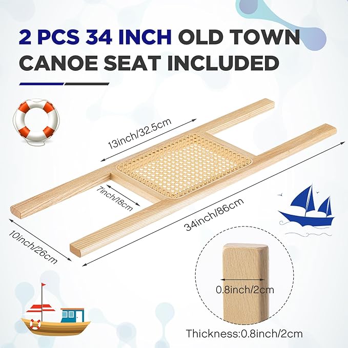 Yerliker 34 Inch Canoe Seat Cane Seat Outdoor Caned Canoe Seats for Kayak Boat