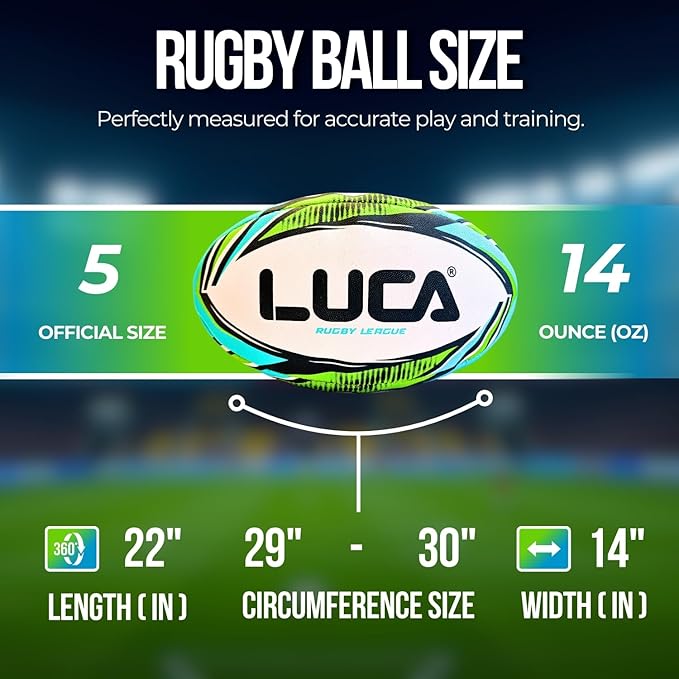 LUCA League Rugby Ball Size 4 & 5 | Hand Stitched, 3-Ply Durable Construction | Super Grip Texture | Training & Match Play Rugby Ball