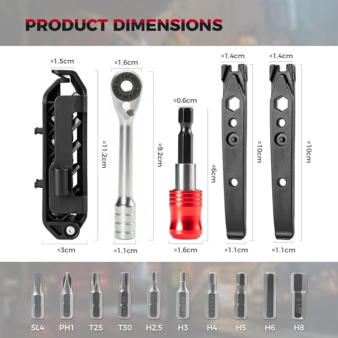 ROCKBROS Bike Tool Kits 14 in 1 Multi-Function Bike Repair Kits Portable Foldable Bike accessories Reversible Ratchet Wrench with 10 Bits 2 Tire Levers