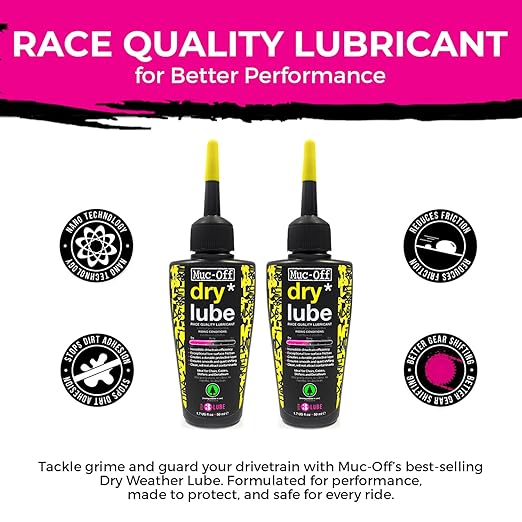 Muc-Off Bio Dry Bike Chain Lube 50ml (Pack of 2) Wax-Based Formula for Smooth Gear Shifts | Creates Protective Layer and Reduces Friction | Pipette System for Easy Application