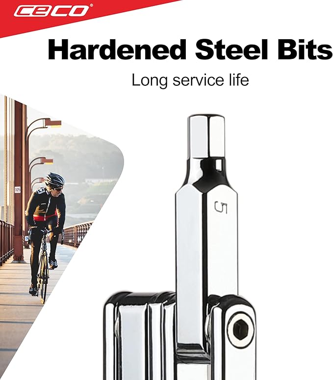 CECO USA 10 Function Bicycle Multi Tool, Ultra Slim Sized, Lightweight, Polished Chrome Finish, High Strength CR-V 6150 Tool Steel, Mountain Bike, Road Bike