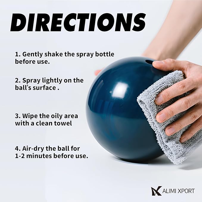 Bowling Ball Cleaner Spray with Microfiber Towel - Removes Oil, Dust & Scuffs, Gentle Formula for All Ball Types, Portable 6.7 fl oz Bottle