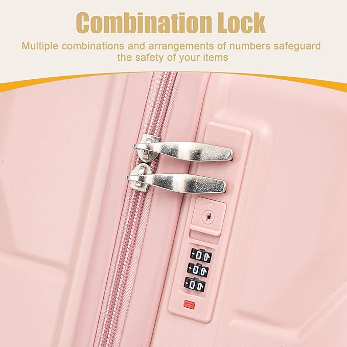 28 Inch ABS Hard Shell Large Luggage With Combination Lock and Side Hooks, Pink