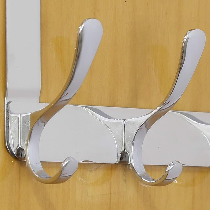 WEBI Over The Door Hook 5 Coat Hooks,Over The Door Towel Rack,Door Hanger Over Door Coat Rack for Hanging Towels,Clothes,Bathroom,Chrome
