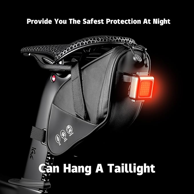 Bike Saddle Bag - Waterproof Bike Bag Under Seat, Durable 900D Cycling Pouch with Reflective Area & Tail Light Loop, Fits Road, Mountain