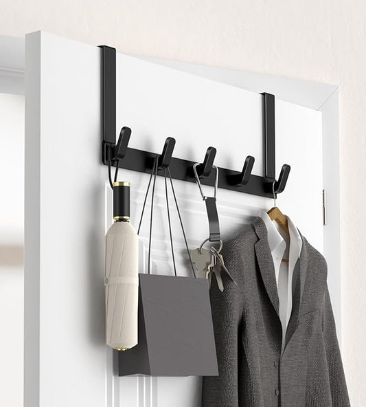 KitchLife Over The Door Hooks Hanger with Extended Arms for Easy Use by Women, Fits 1 3/4" Doors, L18U - Bathroom Accessories and Towel Rack Organization - 1 Pack, Glossy Black
