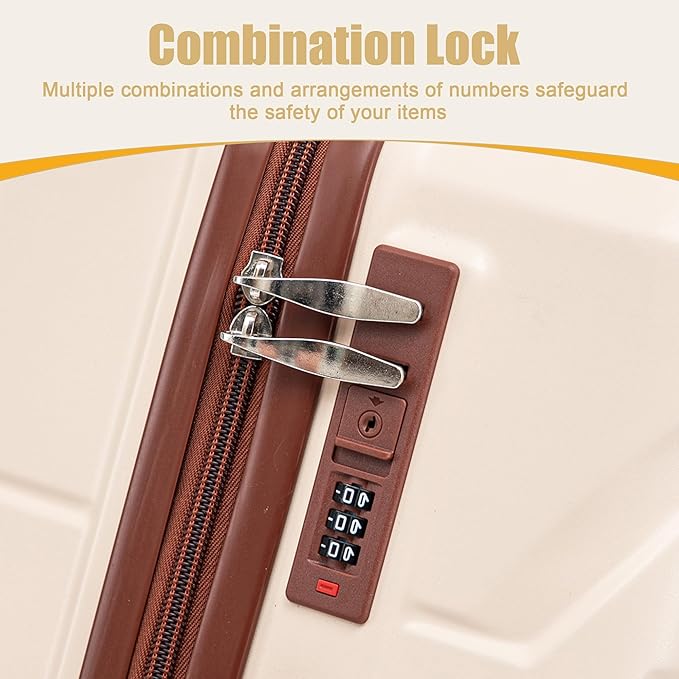 28 Inch ABS Hard Shell Large Luggage With Combination Lock and Side Hooks, Beige