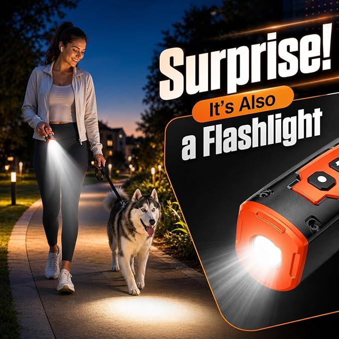 2026 New Dog Bark Deterrent Devices, 1-Touch Anti Barking Device for Dogs with 3 Sonic Heads, 50ft Range, Rechargeable & Safe Dog Training Tool with Flashlight, Helps Improve Behavior