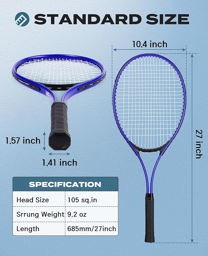HIRALIY テニスラケット 大人初心者用2本セット - 27インチ 軽量アルミテニスラケットセット ボール3個＆キャリーバッグ付き - 振動吸収性＆ワイドスイートスポット 男女兼用 カップル向け