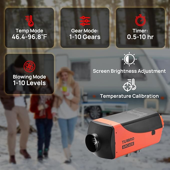 TURBRO 8kW Diesel Heater, DC 12V/24V Parking Heater with 4 Gal Large Fuel Tank, Smart LCD, Remote and Bluetooth APP Controlled, Programmable Timer, For RVs, Campers, Trucks, Trailers and Boats, S8BP