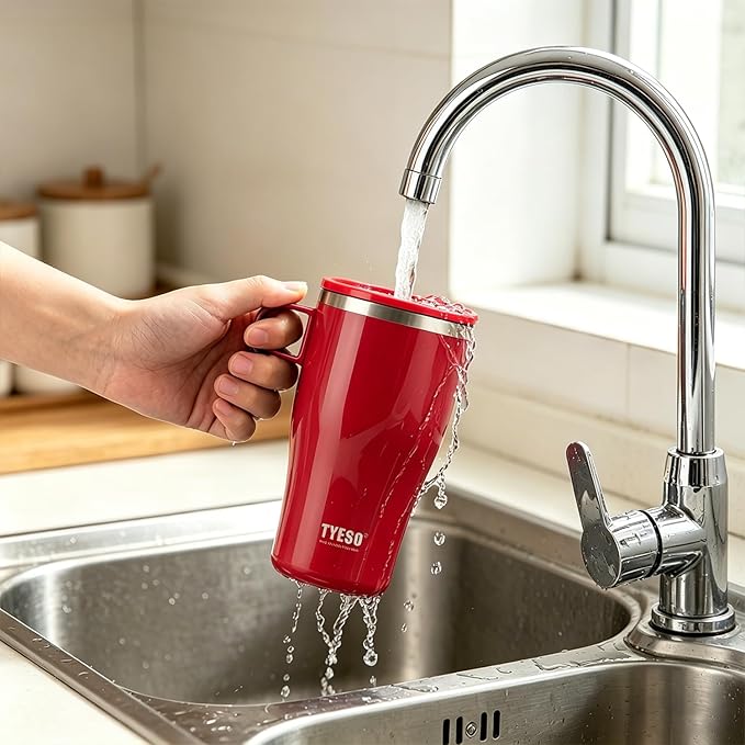 TYESO Coffee Mug,Insulated Tumbler with Lid,Vacuum Insulated Mug Double Wall Stainless Steel OfficeTumbler Cup (Red, 17 oz)