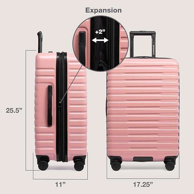 U.S. Traveler Boren 拡張可能ハードサイド 頑丈な旅行用荷物 8つのスピナーホイール付き ローズピンク 中型26インチ