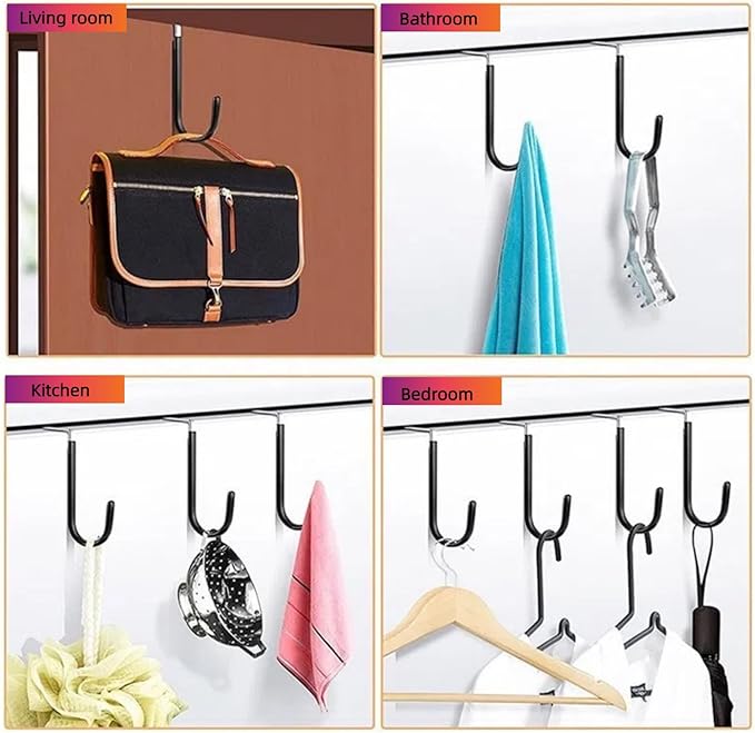 Over The Door Hooks, Door Hangers Hooks,Extra Long 5" Rustproof Organizer Hook with Soft Rubber Padding, No-Scratch Design for Towels, Robes, Coats, Bags (6 Pack Black)