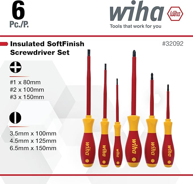 Wiha 32092 スロット & プラス絶縁ドライバーセット、1000ボルト、5個組