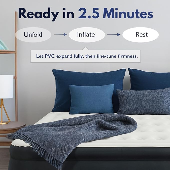 King Koil Luxury California King Size Air Mattress with Built-in High-Speed Pump Best for Home, Camping & Guests, 20" Double High Airbed Adjustable Blow Up Mattress, Waterproof, 1-Year Warranty