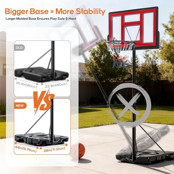 Portable Basketball Hoop Outdoor, Adjustable Basketball Hoops Goal System Shatterproof Backboard, Shock Absorbent Rim, Fillable Base for Swimming Pool/Backyard/Driveway