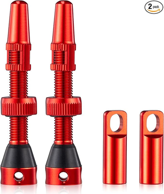 HZJD 2PCS Tubeless Valves, Red, Alloy Presta Valve Stem, Integrated Core Removal Tool(44 mm)