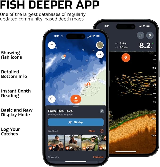 Deeper PRO+ 2 スマートソナー 魚群探知機 - カヤック、ボート、氷上釣りに対応したGPS搭載ポータブル魚群探知機兼深度探知機 | 無料の使いやすいアプリ付きキャスト可能Deeper魚群探知機