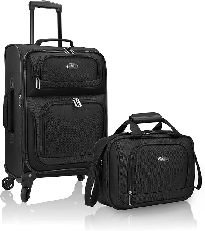 U.S. Traveler リオ 軽量ソフトサイド ローリングキャリーオンスーツケース、4輪セット、ブラック