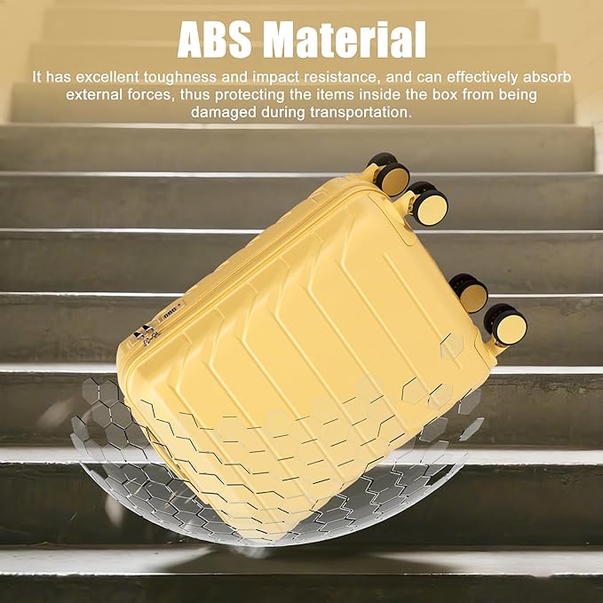 20 Inch ABS Hard Shell Travel Checked Luggage With Combination Lock, Yellow