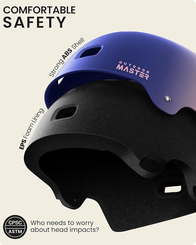 OutdoorMaster スケートボード サイクリング ヘルメット - 取り外し可能なインナー2枚 通気性 多用途 スポーツ スクーター ローラースケート インラインスケート ローラーブレード 子供 ユース 大人用