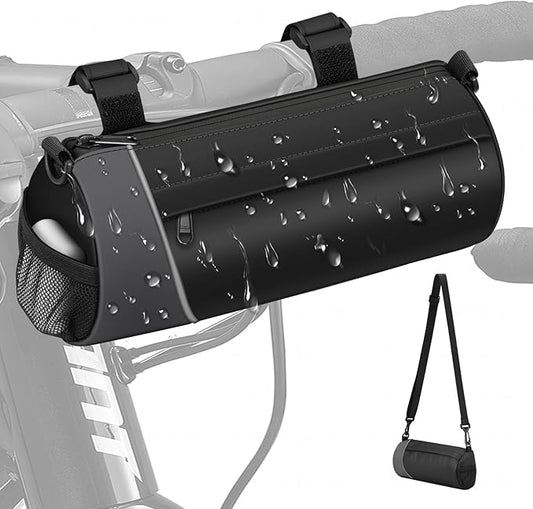 FINPAC Bike Handlebar Bag, Waterproof Bicycle Front Frame Storage Pouch for Cycling, Detachable Shoulder Strap, Mountain Road Bike Bag Bicycle Accessories, Black with reflective strips