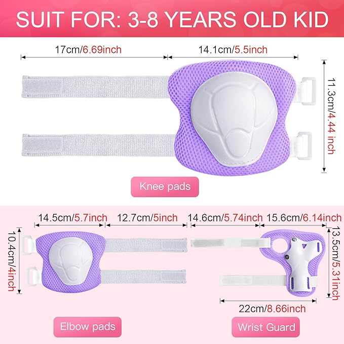 Wemfg Kids Protective Gear Set Knee Pads for Kids 3-14 Years Toddler Knee and Elbow Pads with Wrist Guards 3 in 1 for Skating Cycling Bike Rollerblading Scooter