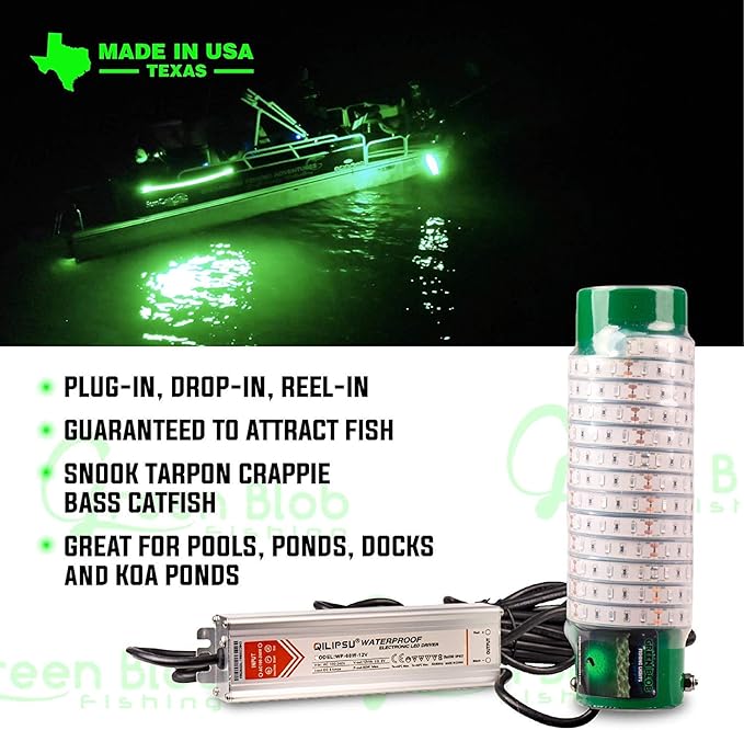 New Underwater Dock Fishing Light 110V with Extra Long 50ft Cord, 7500 Lumens, Made in Texas